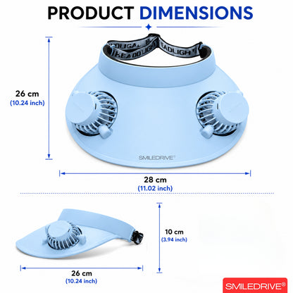 Cooling Fan Cap with Dual Rechargeable Fans, 3-Speed Adjustable Fan, Hands-Free Cooling Hat, Lightweight Cap for Daily Use- Walking, Gardening, Hiking, Camping & Indoor/ Outdoor Work | Available in Blue, Pink & White