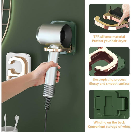 Hair Dryer Stand Holder Wall-Mounted-No Drilling Foldable Multi-functional Stand for Bathrooms, Salons
