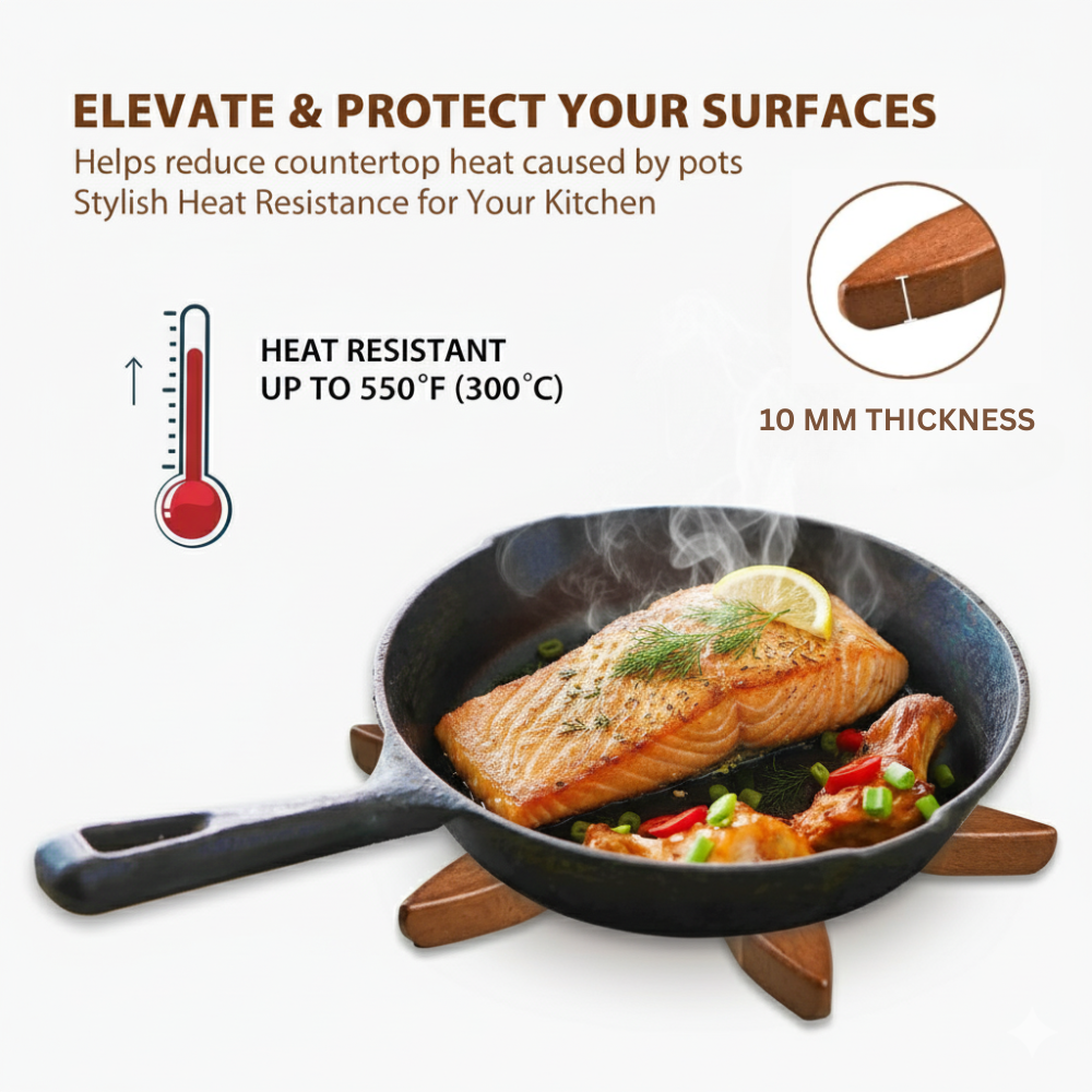 Wooden Trivets for Hot Dishes Coaster for Hot Utensils – Heat-Resistant Trivets for Kitchen & Dining Table (Set of 4)