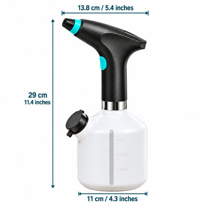 1L Electric Sprayer Bottle, Automatic Watering of Indoor/Outdoor Plants, Mist & Stream Spray with Extended Nozzle, Water level check,  Rechargeable 1200 mAh Battery, Bright Battery Power Indicator, Spray Bottle for Plants, Garden & Household Cleaning