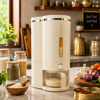 Rice Dispenser Grain Storage and Dispensing Unit with Measuring Cup | 10KG Airtight Grain Storage Organizer for Kitchen