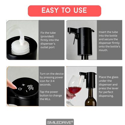 Automatic Peg Dispenser Measurer | Wine Aerator | Peg Measurement Machine for Home Bar | USB Rechargeable Bottle Dispenser for Wine, Whiskey, Spirits | Black