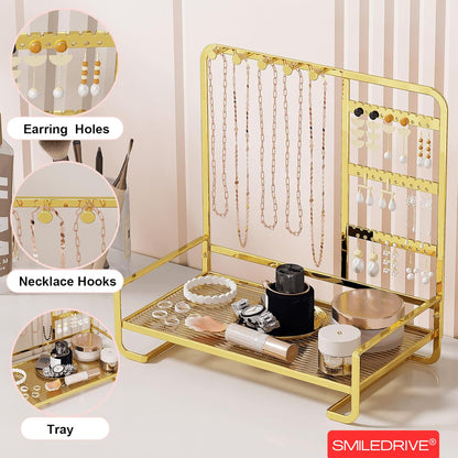 Premium Metal Jewelry Stand Organizer - Sleek Tabletop Holder for Necklaces, Earrings, Rings & Bracelets (Available in Black & Gold)