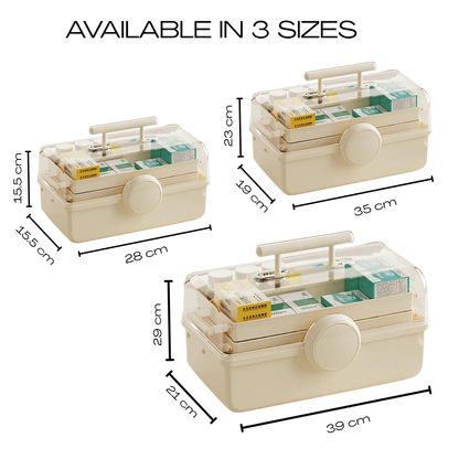 SMILEDRIVE® Plastic Medicine Storage Box 3 Tier First Aid Box Makeup Organiser Multipurpose Storage Box