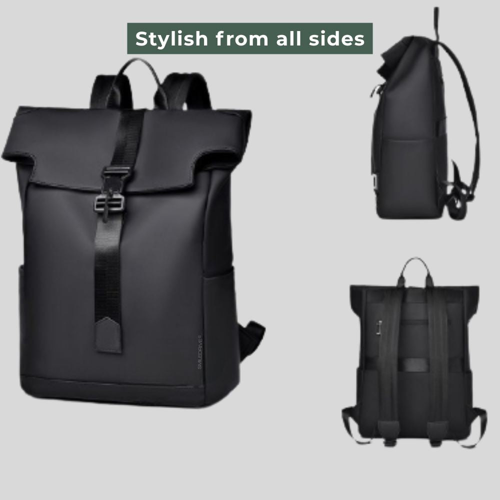 Roll Top Backpack Waterproof Laptop Bag - Stylish & Space Travel, Office & College Faux Leather Bag