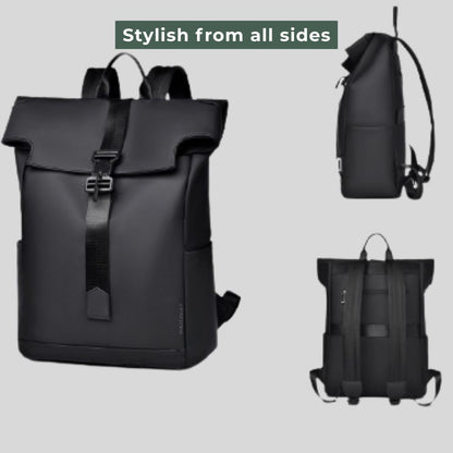 Roll Top Backpack Waterproof Laptop Bag - Stylish & Space Travel, Office & College Faux Leather Bag