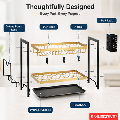Utensil Drying Rack | Kitchen Dish Organizer Tray with Cutlery Holder & Built-in Drainer