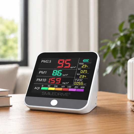 8-in-1 Indoor Air Quality Monitor with Color LCD Display – PM1.0, PM2.5, PM10, HCHO, TVOC, AQI, Temperature & Humidity Detector | Portable Rechargeable Air Pollution Meter for Home, Office & Car