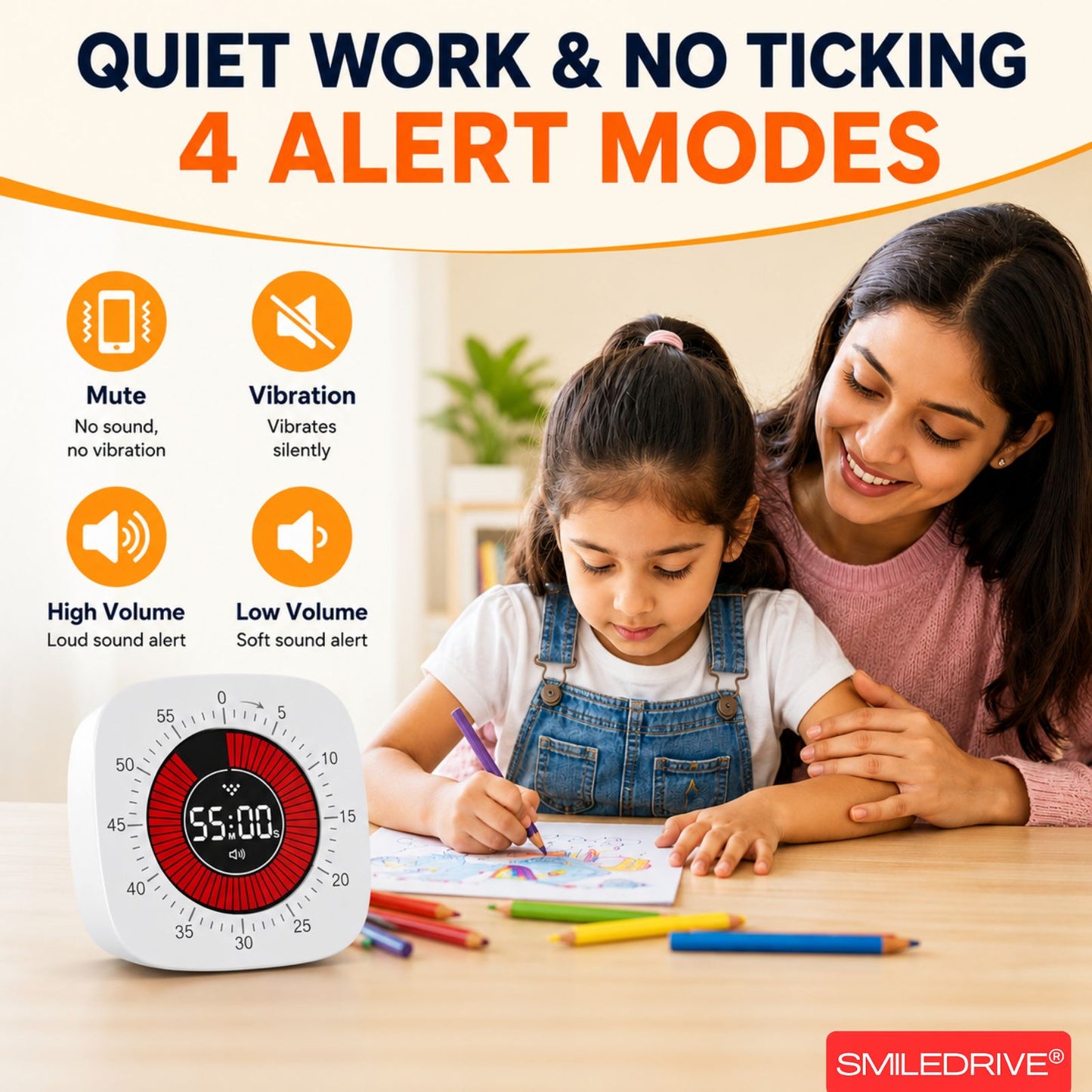 Digital Visual Timer with Countdown Display, Silent & Audible Alerts, Magnetic Back, Stand & USB Type-C Rechargeable Timer for Study, Cooking, Workouts and Daily Routines