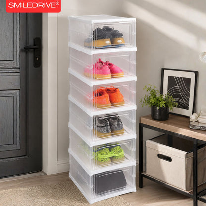 SMILEDRIVE® Foldable Storage Rack with Transparent Doors | Foldable Shoe Rack | 6-Tier Space-Saving Multi-Purpose Organizer for Home
