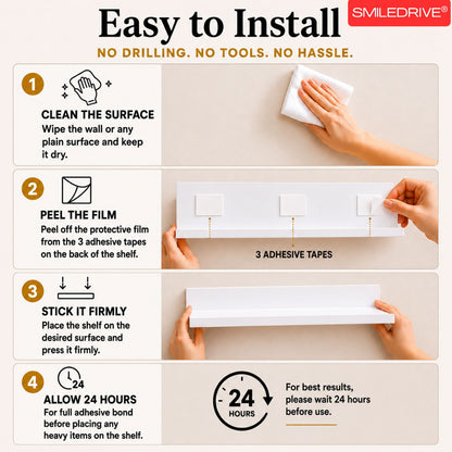 Floating Wall Shelf | Multipurpose Acrylic Shelf for Kitchen, Bathroom, Vanity & Office | White-No Drilling Required