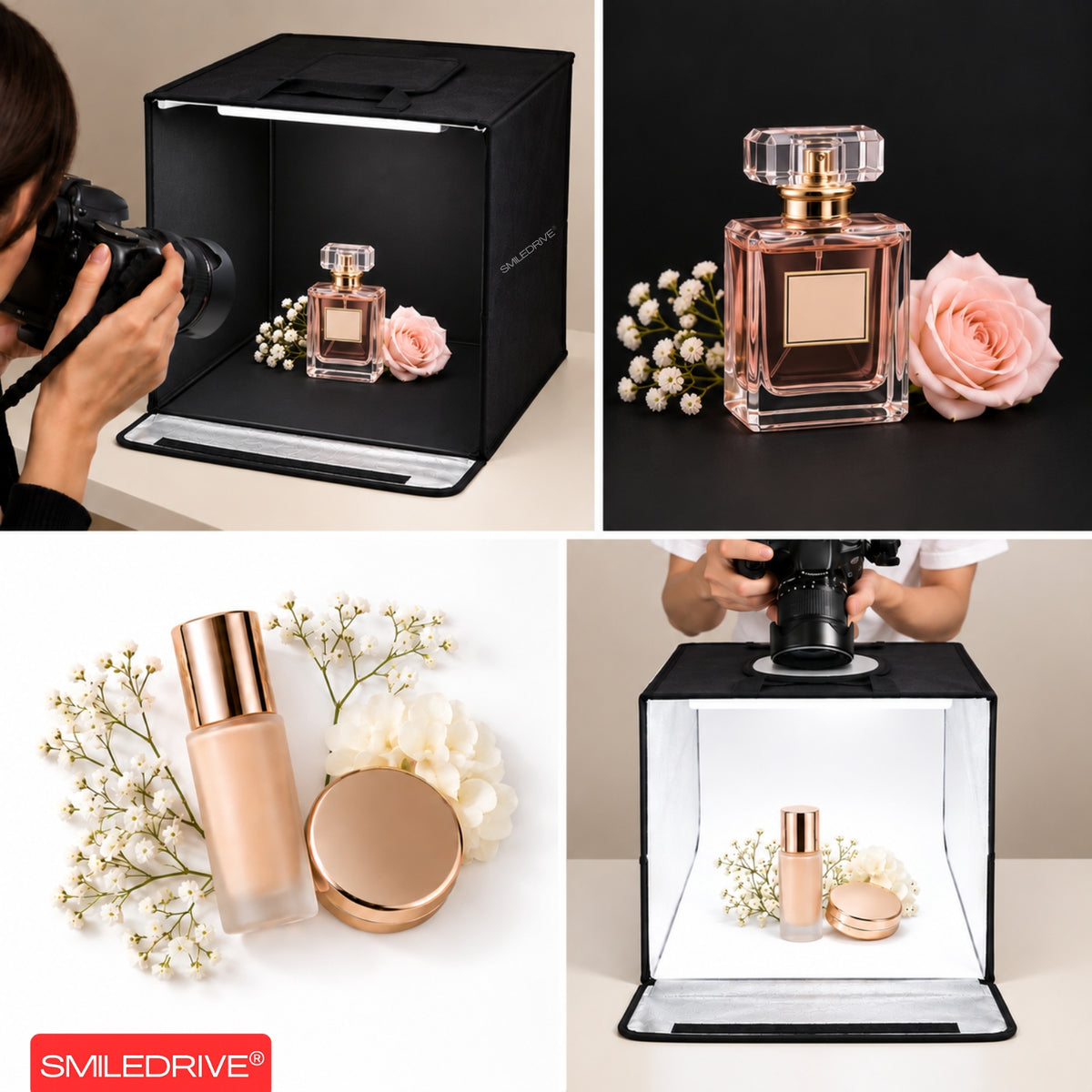 43 cm Product Photography Light Box | Portable Product Photography Box with Reflective Interior | 3 modes LED lights | 5  Backdrops Included | Perfect Photo Booth for jewelry, cosmetics, gadgets, and other small-to-medium items