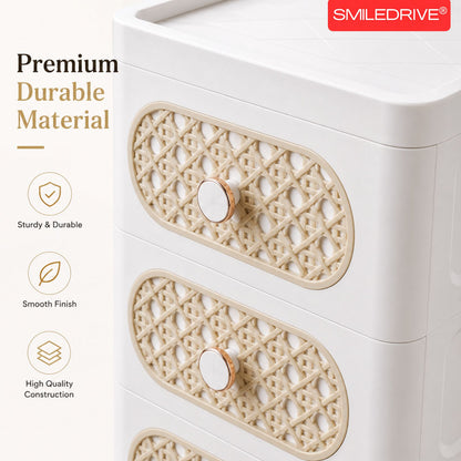 Plastic Storage Drawers | 4 Drawer Organzier Storage Cabinet with Wheels for Bedroom Bathroom Office | Available in White & Cream