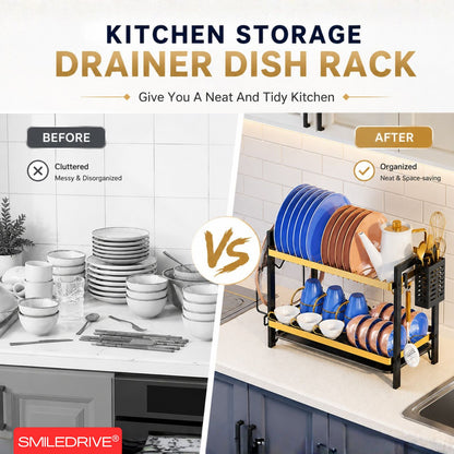 Utensil Drying Rack | Kitchen Dish Organizer Tray with Cutlery Holder & Built-in Drainer