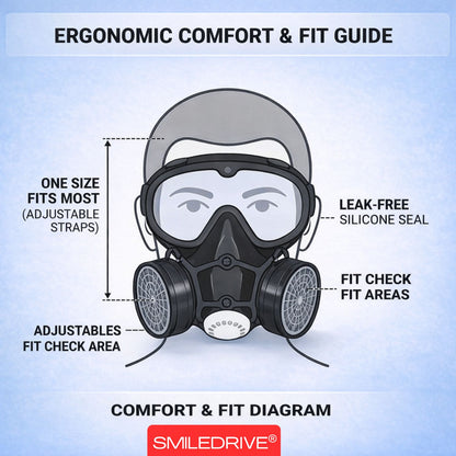 Industrial Respiratory Mask with Dual Reusable Filters & Free 2+2 Air Filter Cartridges – Gas Mask for Paint, Woodwork, Chemical & Industrial Processes Involving Odors & Dust