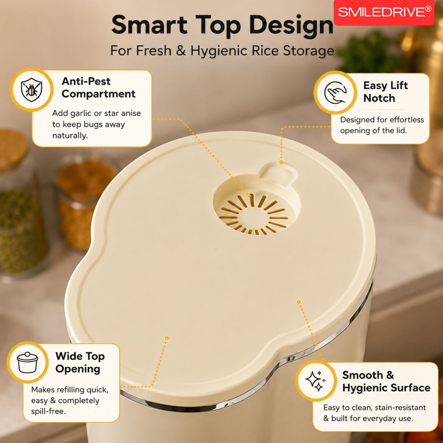 Rice Dispenser Grain Storage and Dispensing Unit with Measuring Cup | 10KG Airtight Grain Storage Organizer for Kitchen