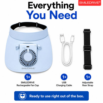 Cooling Fan Cap with Rechargeable Fan, 2-Speed Adjustable Fan, Hands-Free Cooling Hat, Lightweight Cap for Daily Use- Walking, Gardening, Hiking, Camping & Indoor/ Outdoor Work | Available in Blue, Pink & White