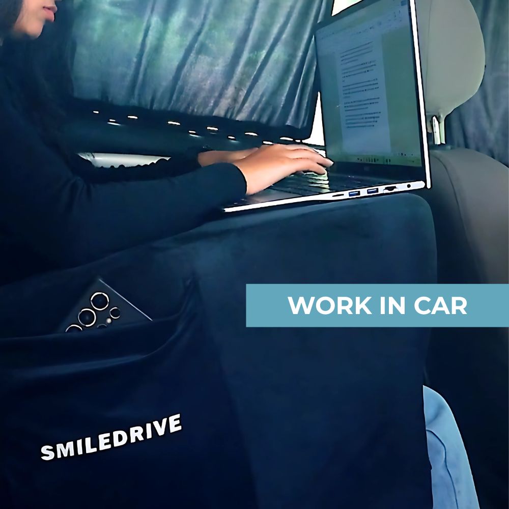 Smiledrive® Laptop Computer Table for Bed, Sofa, Car | Memory Foam Lapdesk with Armrest, Storage Pocket & Washable Cover | Portable Lap Table for Work, Study, Gaming & Eating