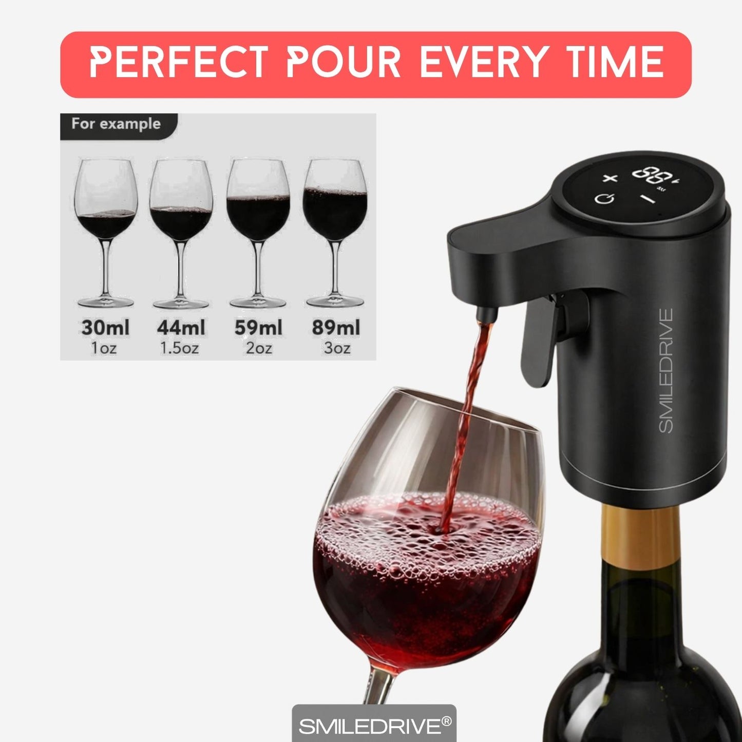 Automatic Peg Dispenser Measurer | Wine Aerator | Peg Measurement Machine for Home Bar | USB Rechargeable Bottle Dispenser for Wine, Whiskey, Spirits | Black