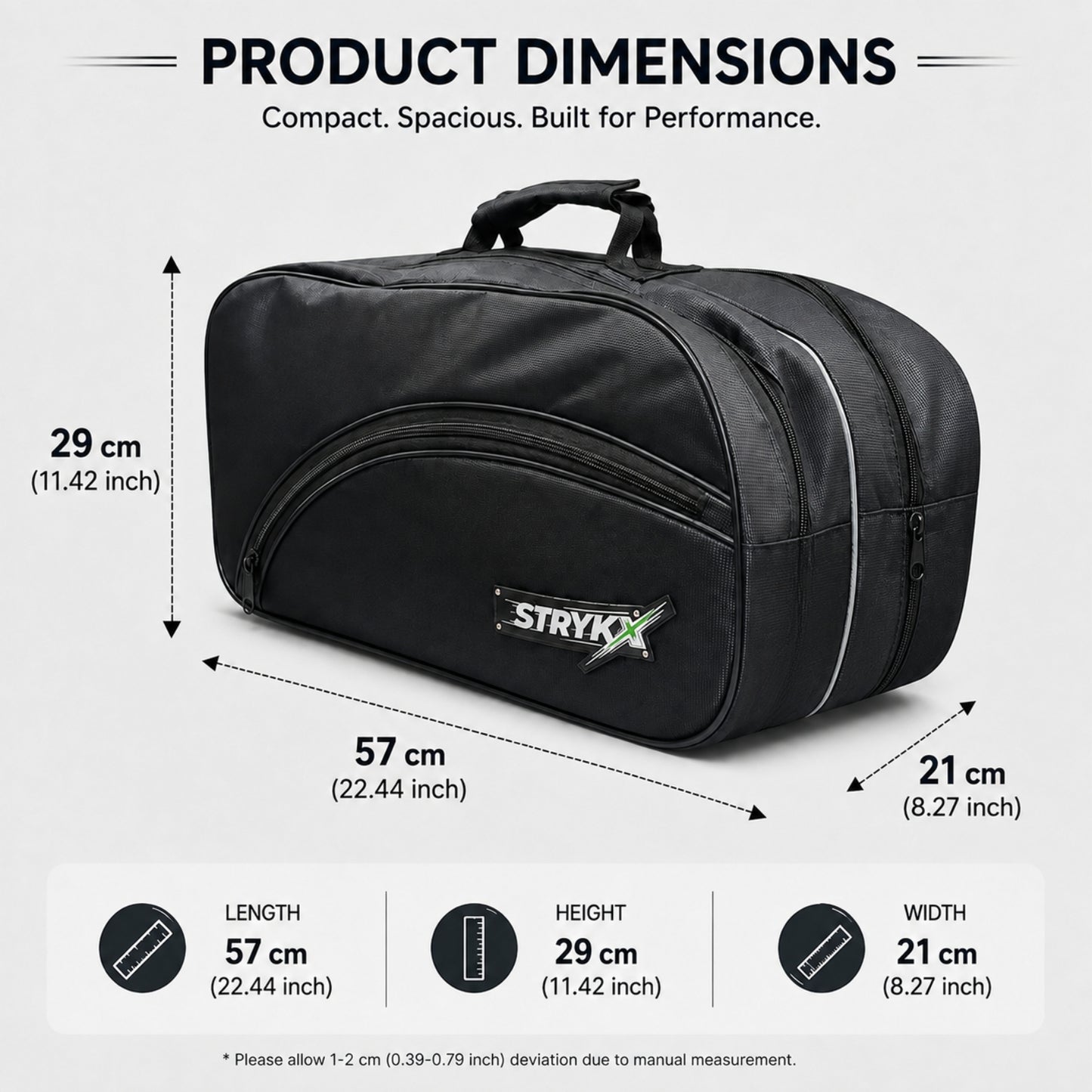 STRYKX Pickleball Kit Bag | 2 Spacious Compartments and one Dedicated Shoe Compartment & Easy-Access Front Pocket | Ergonomic Shoulder Straps & Padded Handle | Sports, Gym & Daily Use