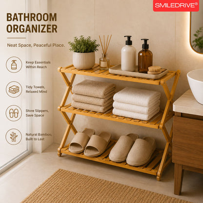 Foldable Bamboo Shoe Rack | 3 & 4-tier Balcony Plant Stand | Space Saving Storage Organizer for Entryway, Bedroom, Bathroom or Balcony
