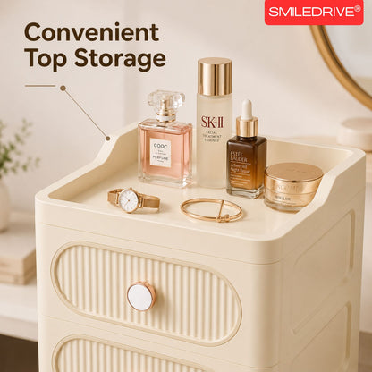 Plastic Storage Drawers | 4 Drawer Organzier Storage Cabinet with Wheels for Bedroom Bathroom Office | Available in White & Cream