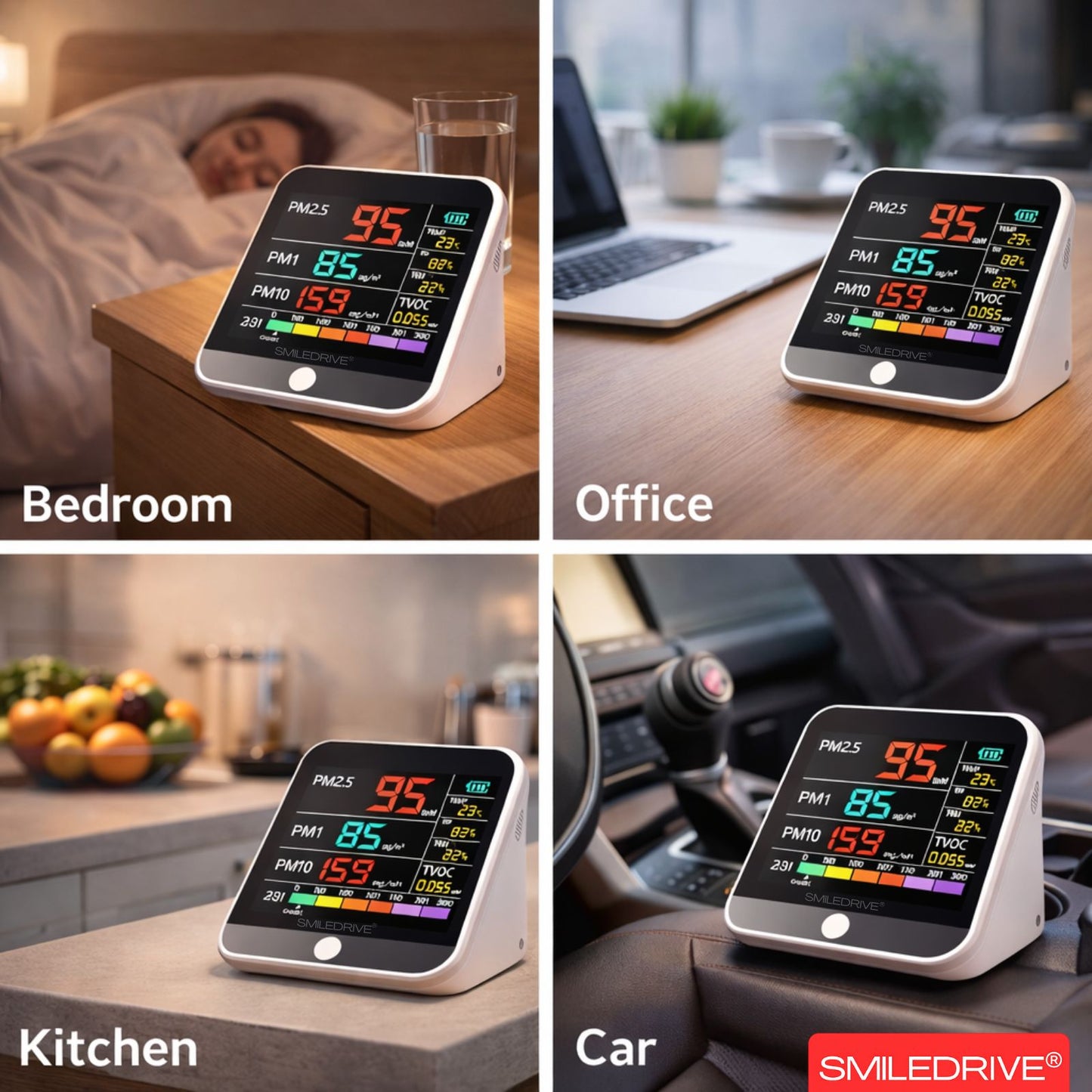 8-in-1 Indoor Air Quality Monitor with Color LCD Display – PM1.0, PM2.5, PM10, HCHO, TVOC, AQI, Temperature & Humidity Detector | Portable Rechargeable Air Pollution Meter for Home, Office & Car