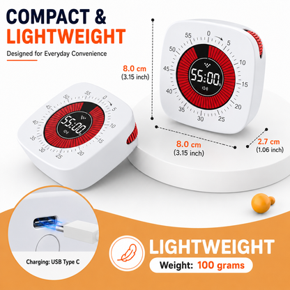 Digital Visual Timer with Countdown Display, Silent & Audible Alerts, Magnetic Back, Stand & USB Type-C Rechargeable Timer for Study, Cooking, Workouts and Daily Routines