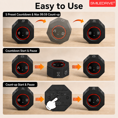 Pomodoro Timer | Digital Kitchen Timer | Productivity Timer with Flip Display, Preset Countdown Modes, Count-Up Function & USB-C Charging