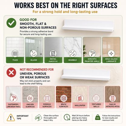 Floating Wall Shelf | Multipurpose Acrylic Shelf for Kitchen, Bathroom, Vanity & Office | White-No Drilling Required