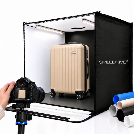 60 cm Product Photography Light Box | Portable Product Photography Box with Reflective Interior | 3 modes 2 LED lights with dimmer  | 5 Backdrops Included | Perfect Photo Booth for Appliances, Electronics, Gadgets, Big Toys, small & medium sized items