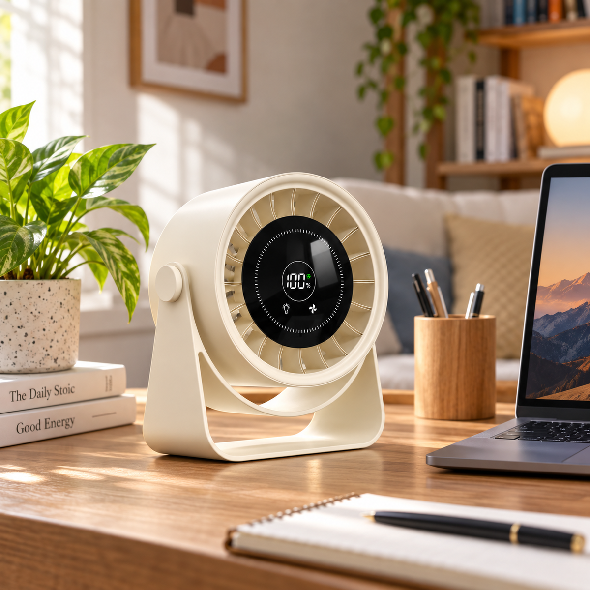 High Speed BLDC Desktop Fan | Rechargeable Fan with 4000 mAh battery | Speed control with Digital Display |  Remote Control |  Desktop & Wall Mounted Design | Ambient Light | Type C