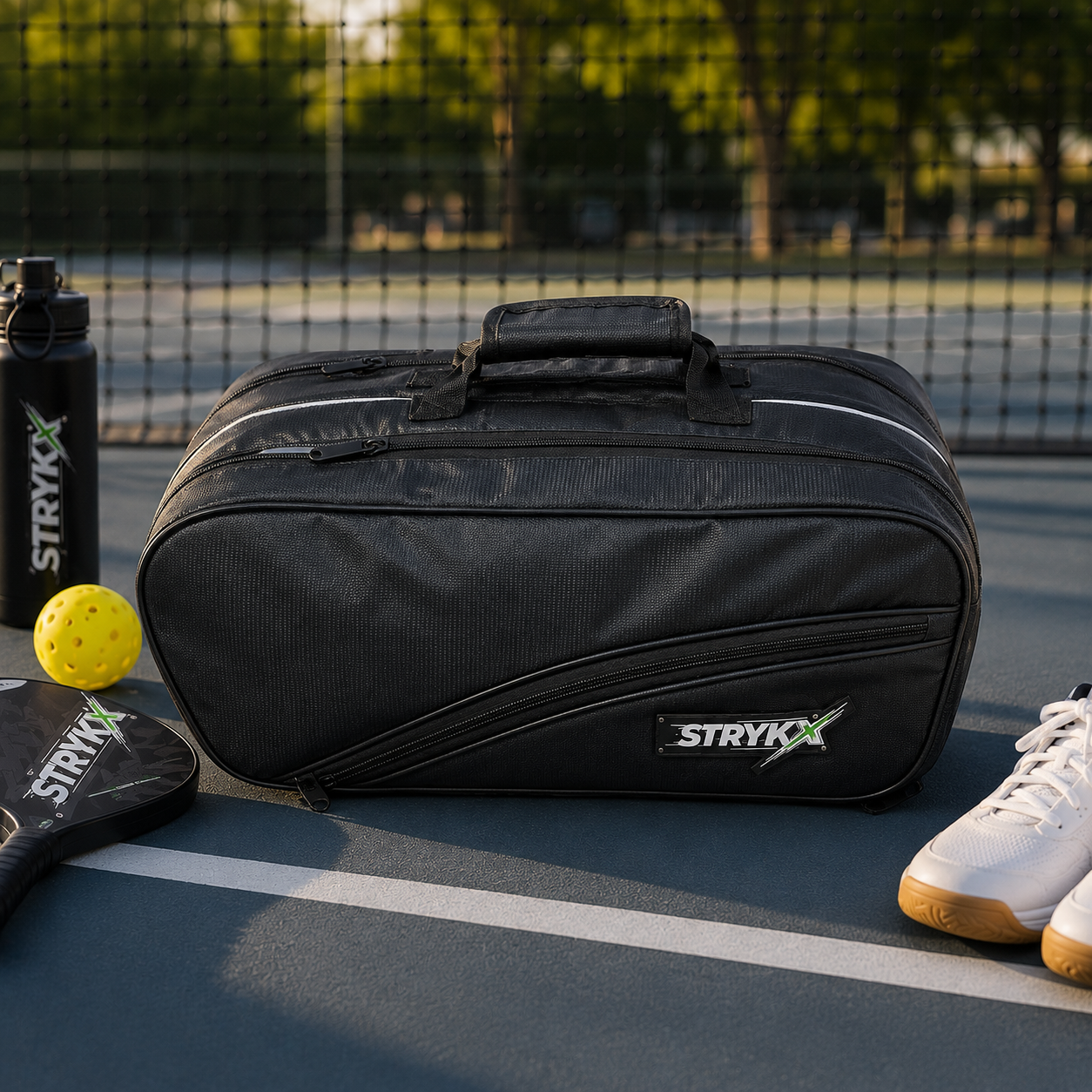 STRYKX Pickleball Kit Bag | 2 Spacious Compartments and one Dedicated Shoe Compartment & Easy-Access Front Pocket | Ergonomic Shoulder Straps & Padded Handle | Sports, Gym & Daily Use