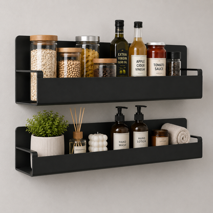 Floating Shelf for Wall | Wall Mounted Metal Shelf | Kitchen Bathroom Wall Rack | No Drill Self Adhesive Washroom Organizer