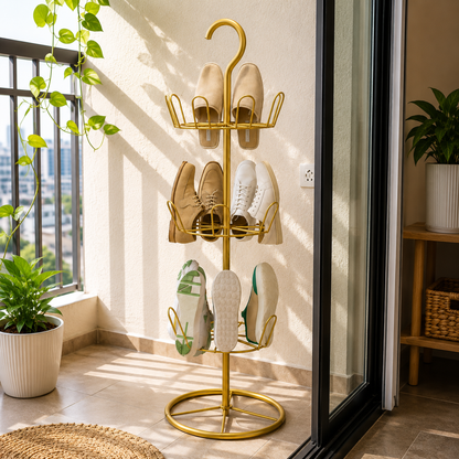 Shoe Drying Rack for Balcony & Bathroom | 3-Tier Rotating Shoe Stand Organizer with Hanging Hook