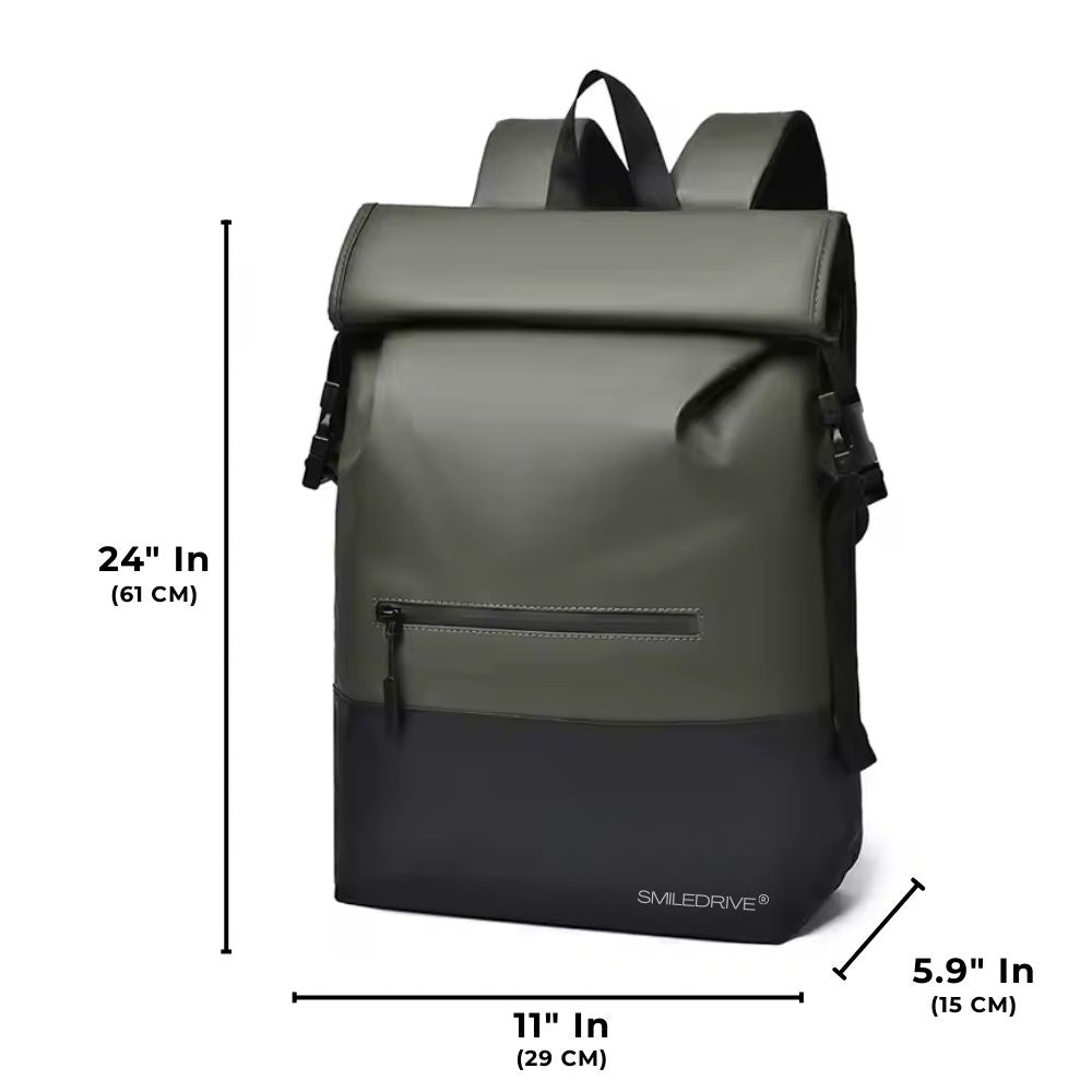 Waterproof Roll Top Backpack Laptop Bag– Stylish Travel Hiking Office Bag