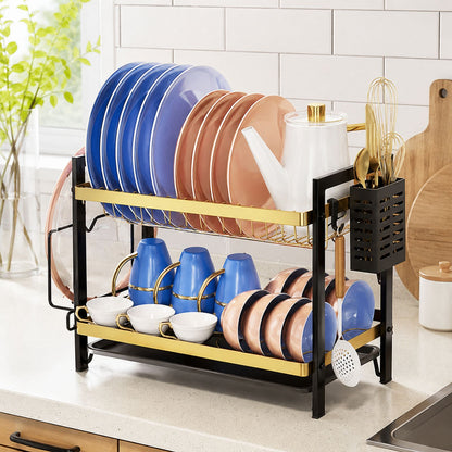 Utensil Drying Rack | Kitchen Dish Organizer Tray with Cutlery Holder & Built-in Drainer