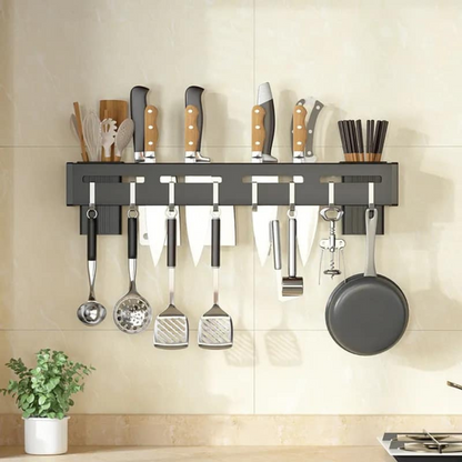 SmileDrive® Kitchen Knife Holder 60cm Wall-Mounted – Punch-Free, Space-Saving Organizer with 4 Tool Frames, 8 Hooks, and Built-in Drainage