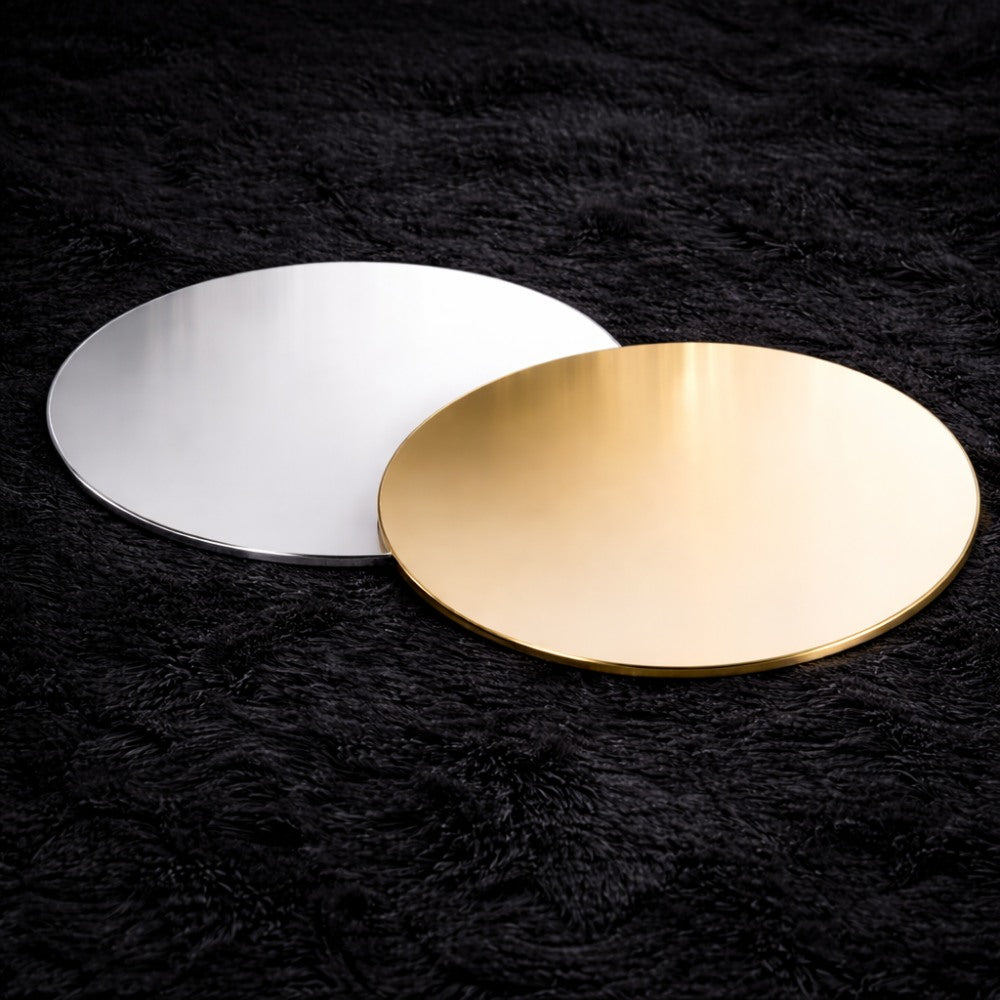 Gold & Silver Reflective Acrylic Display Table Risers for Professional Product Photography – Square 30 × 30 cm – Set of 2 (One Gold, One Silver, One-Sided)