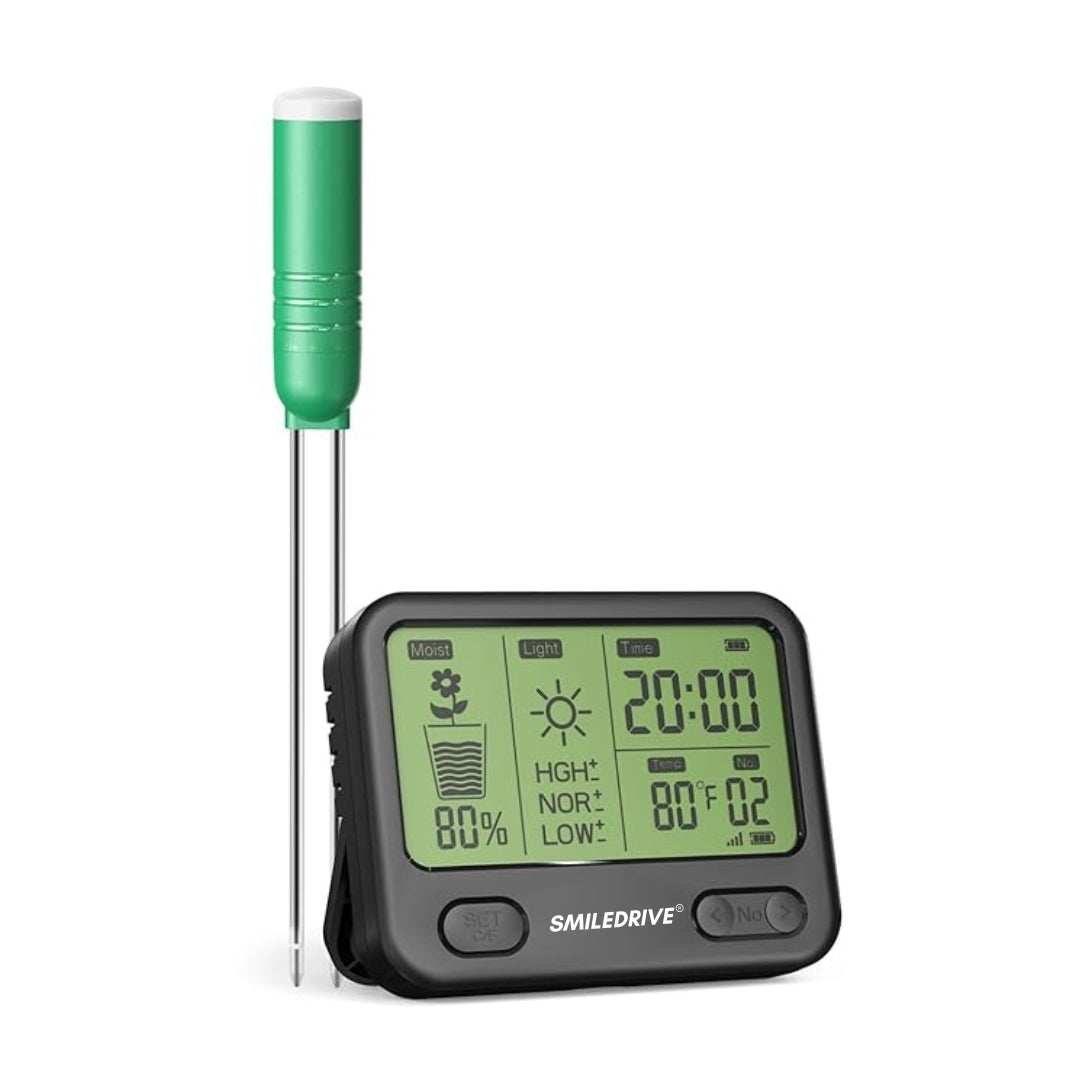 Smiledrive® Wireless Soil ph Monitor-4 in 1 Moisture Meter for Plants measures moisture, ambient light, temperature and time