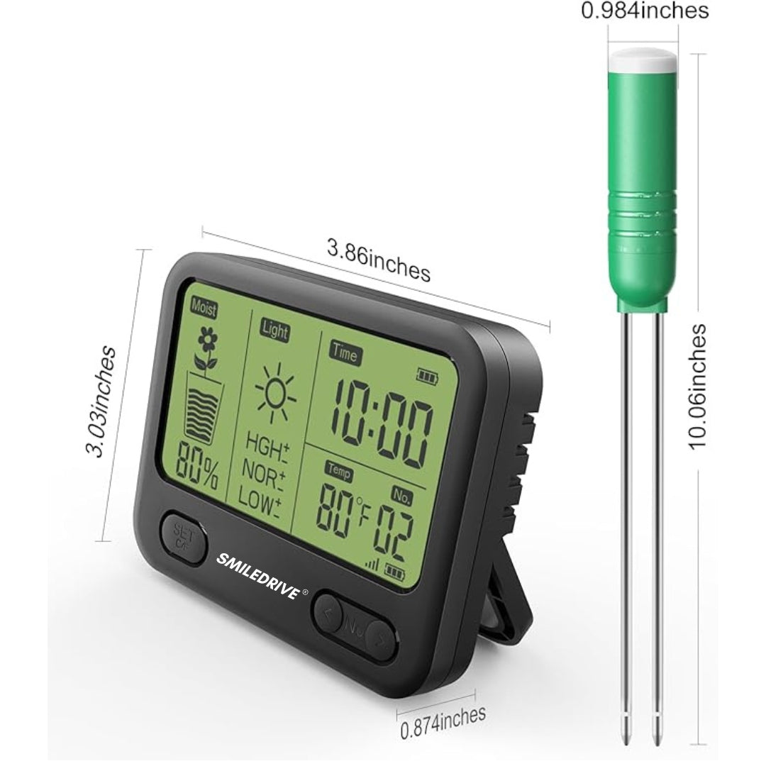 Smiledrive® Wireless Soil ph Monitor-4 in 1 Moisture Meter for Plants measures moisture, ambient light, temperature and time