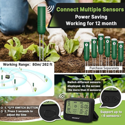 Smiledrive® Wireless Soil ph Monitor-4 in 1 Moisture Meter for Plants measures moisture, ambient light, temperature and time