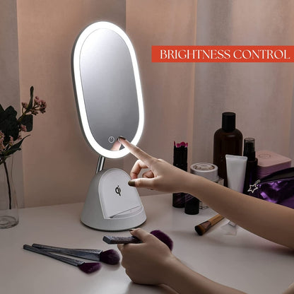 Smiledrive LED Smart Mirror Illuminated Makeup Mirror for desk with built-in Mobile holder cum Wireless Charger