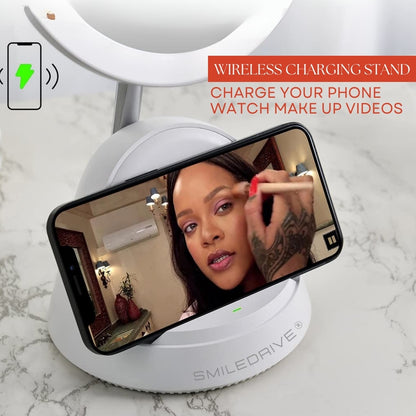 Smiledrive LED Smart Mirror Illuminated Makeup Mirror for desk with built-in Mobile holder cum Wireless Charger