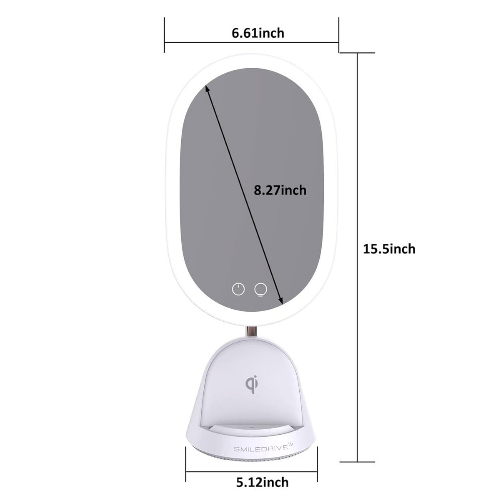 Smiledrive LED Smart Mirror Illuminated Makeup Mirror for desk with built-in Mobile holder cum Wireless Charger