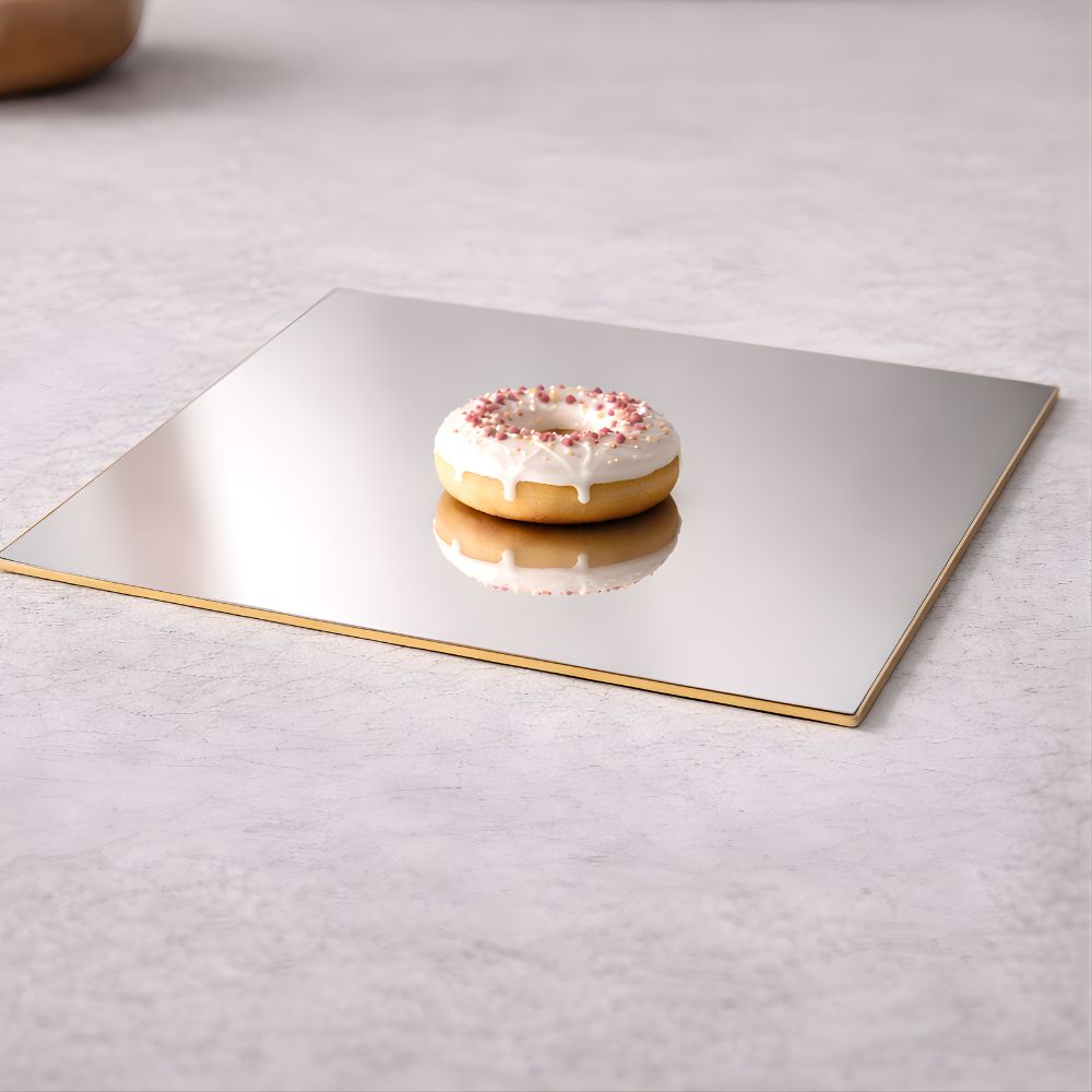 Gold & Silver Reflective Acrylic Display Table Risers for Professional Product Photography – Square 30 × 30 cm – Set of 2 (One Gold, One Silver, One-Sided)
