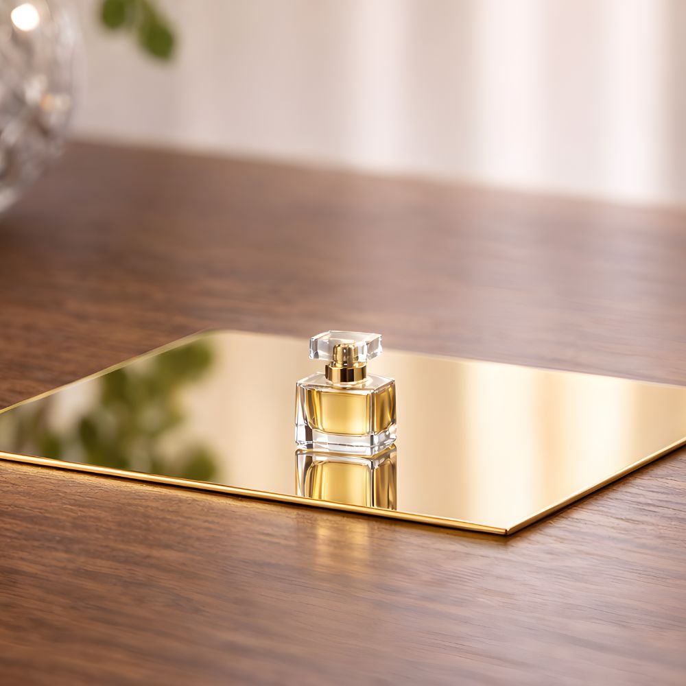 Gold & Silver Reflective Acrylic Display Table Risers for Professional Product Photography – Square 30 × 30 cm – Set of 2 (One Gold, One Silver, One-Sided)