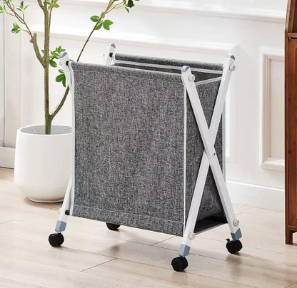 Foldable Laundry Basket with Wheels | Large Capacity (100L) Rolling Clothes Bin with Sturdy Metal Frame | Lightweight & Portable Clothes Storage for Laundry Room & Bedroom - Grey