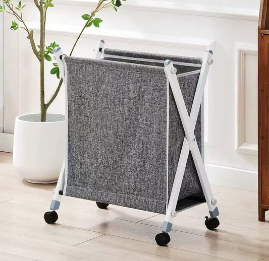 Foldable Laundry Basket with Wheels | Large Capacity (100L) Rolling Clothes Bin with Sturdy Metal Frame | Lightweight & Portable Clothes Storage for Laundry Room & Bedroom - Grey