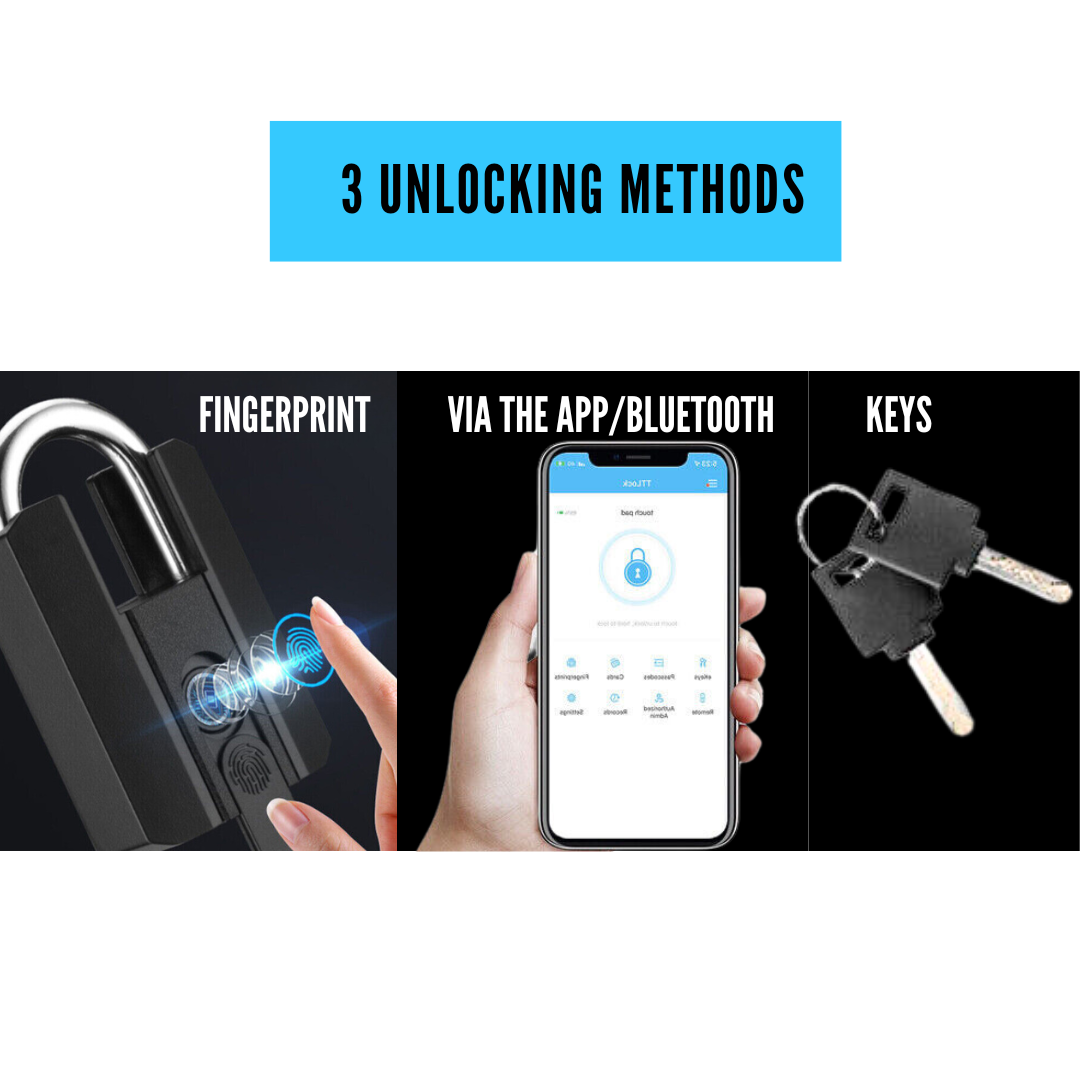 SMILEDRIVE® Z+ Smart Door Lock Fingerprint Padlock for Home with Superfast Unlocking IP67 with 3 Unlocking Mechanisms: Fingerprint, Bluetooth & Keys